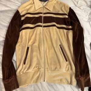 Vintage velour unisex brown and tan track jacket
